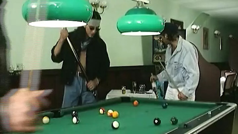 **Depraved German tramps ravaging a pool table while getting ravaged**
