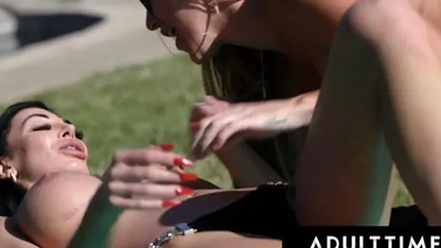  Milf duo Kayla Paige & Nikita Reznikova get scissored &mdash;  titty-slapping &mdash;  sun-kissed and nasty!