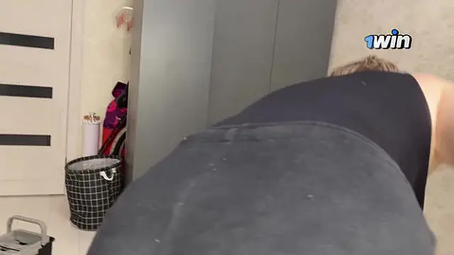 boyfriend watches milf clean &mdash;  eyes locked on her toned frame