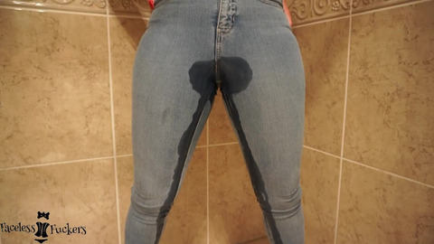 Wife pissing her jeans