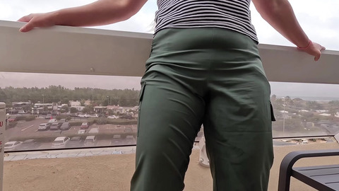 girl pees in pants on balcony Cap D'Agde and on street public