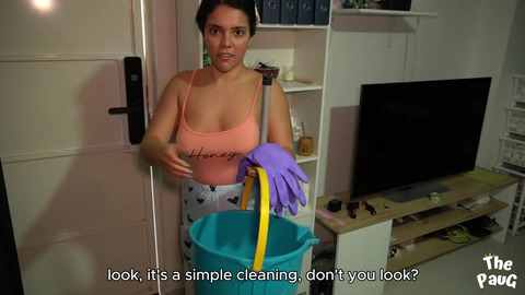 Neighbor comes into my room to clean it and asks me for a massage on her big ass