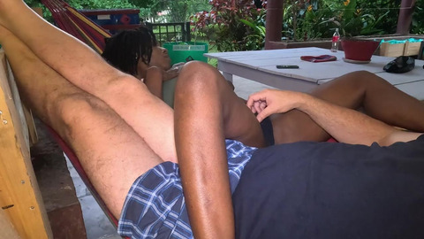 I Finger my sexy ebony wife in the hammock till she cums after she suck me off
