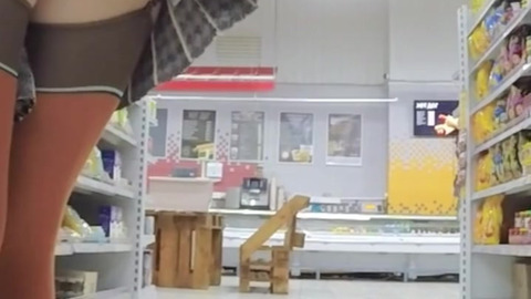 Walking around the store without panties