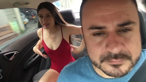 divine schoolgirl changes clothes in the car
