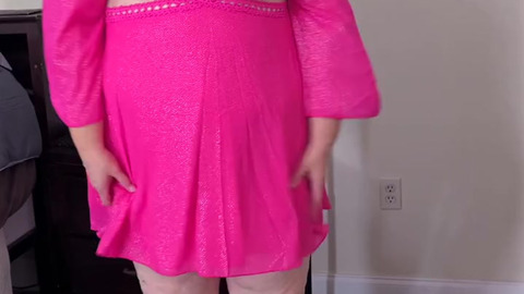 Big ass mature granny in pink dress flashing and showing her sexy panties for the camera - jerk off