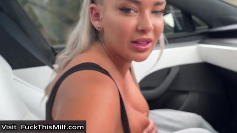 Busty aussie pawg railed in tesla on public road - hayley davies