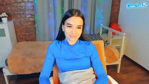 relaxed Asian camgirl blue half top