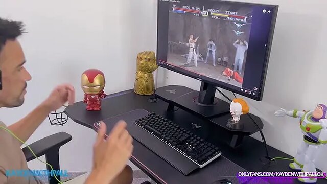 Gamer`s boy Fantasy Threesome became true  Fucking two hot Pornstars