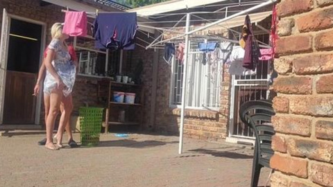 Neighbor's Wife Spews Whore Juice on the Neighbor's Rod in the Sun