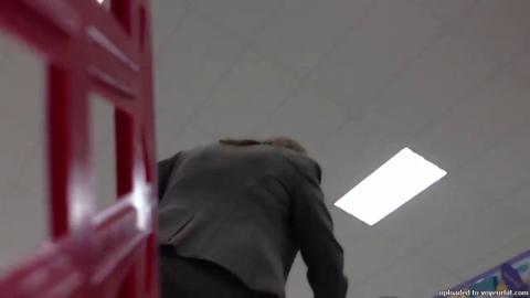 Dirty peekaboo POV of stunning exec-turned-BABE's revealing skirt booty