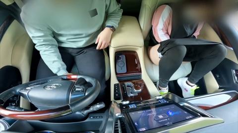 -wife trains with remote toys, car nakadashi fun